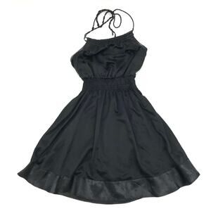 DKNY Jeans Women's Black Smocked Waist Satin Halter Mini Party Dress Size S